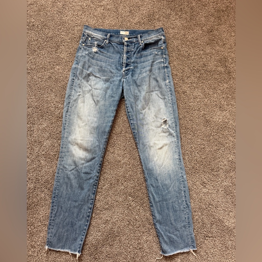 MOTHER The Stunner Ankle Fray Jeans in Graffiti Girl - Size 28 | Button Fly